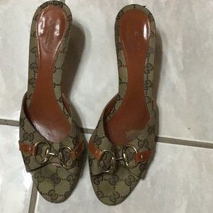 Authentic Gucci Monogram Kitten Heel Sandals/Slide